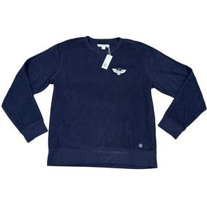 Outerknown Mens Terry Cloth Sweatshirt XL Navy Blue Sunnyside Eagle Crewneck